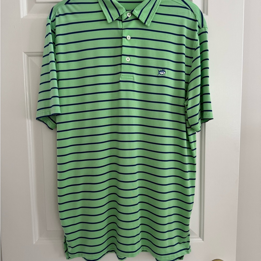 Southern Tide Green and Blue Polo Shirt Classic Striped Design